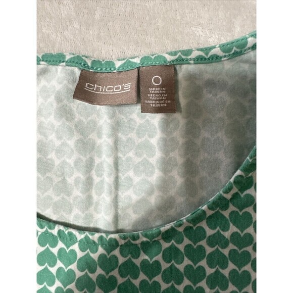 Chico's Mint Green and White Heart Print Short Sleeve Tee Size 0 (Small 8/10) - Picture 2 of 5